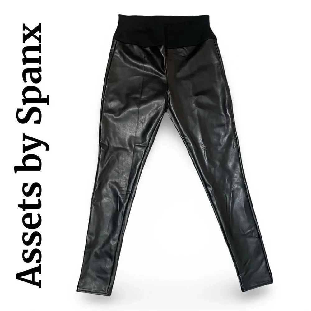ASSETS BY SPANX All Over Faux Leather Leggings, Shaping Waistband, Size XL - Picture 1 of 9